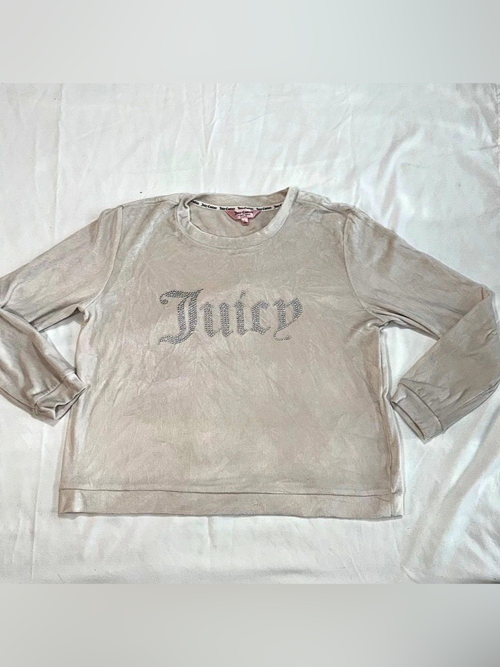 Juicy Couture Rhinestone Velour Sleep Top Large Y2K Cream 3330-47 P93